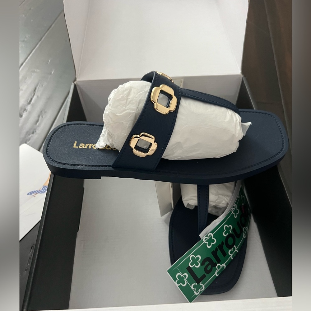 NWT Larroudé Milan Sandals In Navy
